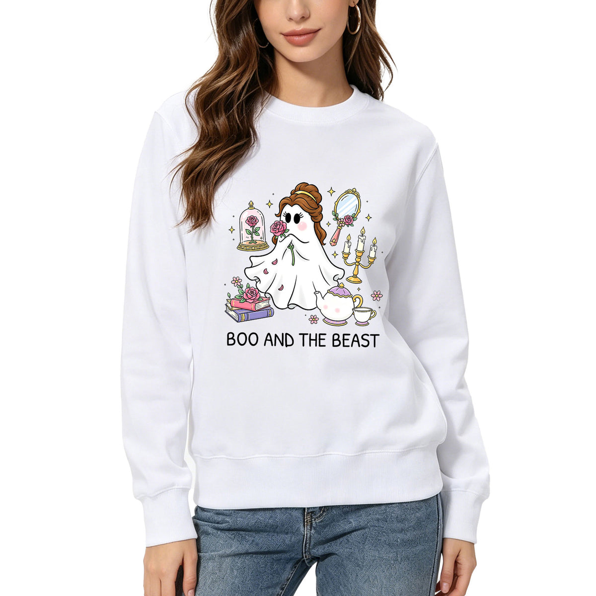 Printed round neck hoodie “Boo and the Beast”