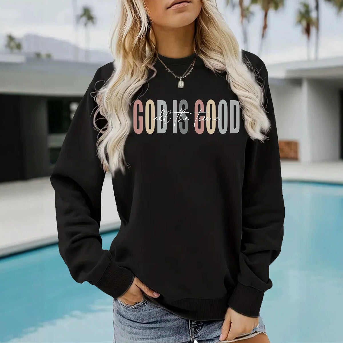 GOD IS GOOD Printed Round Neck Shirt