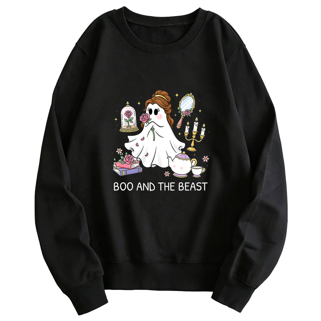 Printed round neck hoodie “Boo and the Beast”