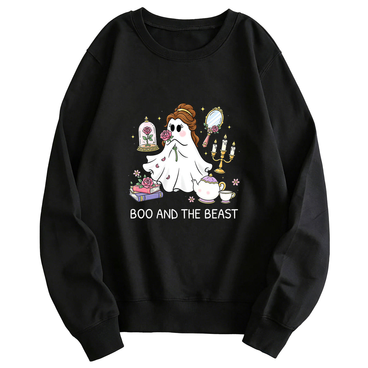 Printed round neck hoodie “Boo and the Beast”