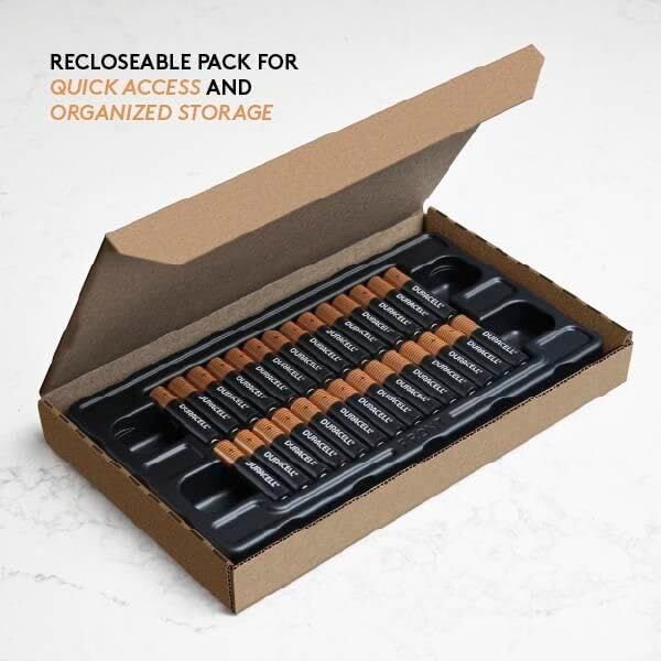 Duracell Coppertop AA Batteries, 28 Count, 12-Year Shelf Life, Storage Tray