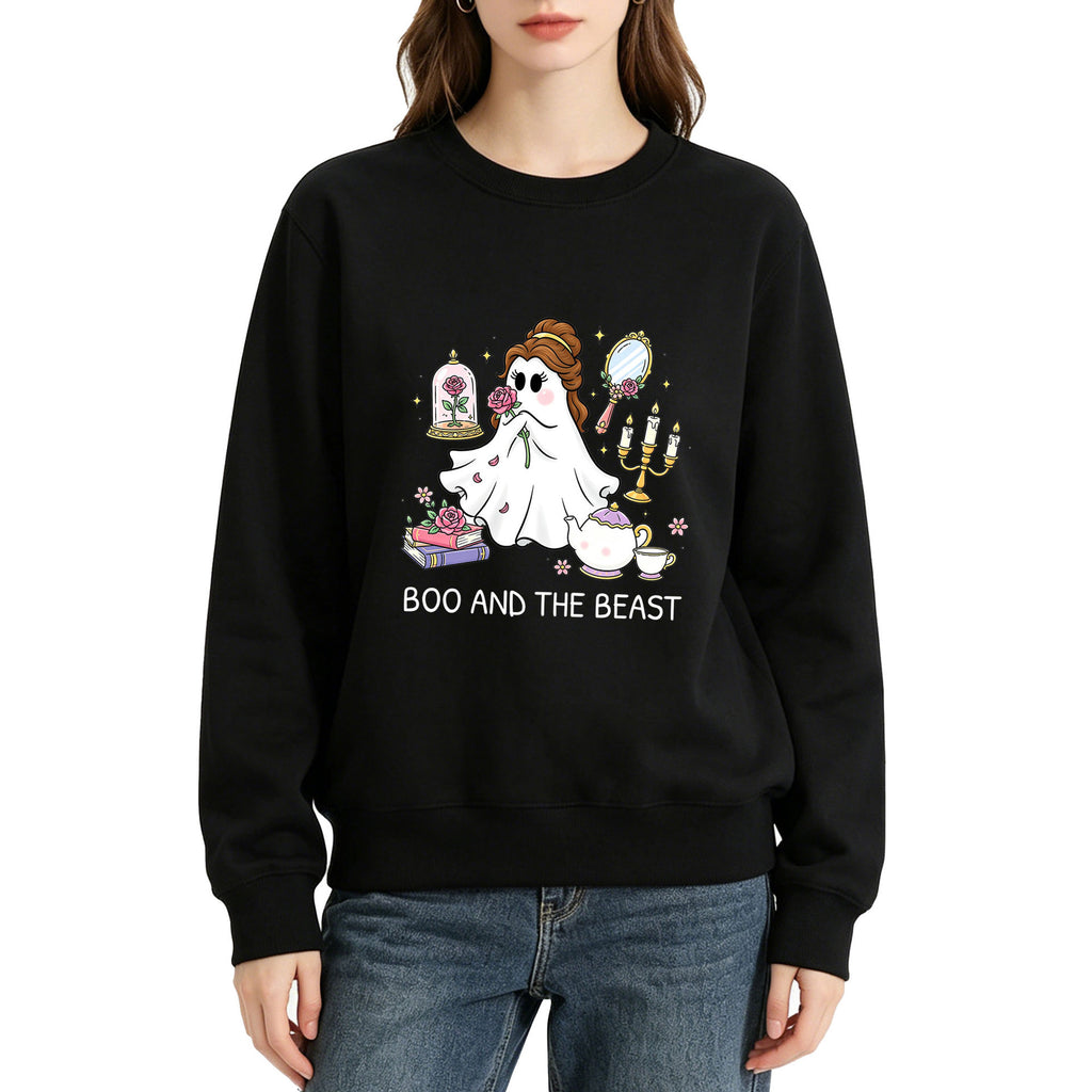 Printed round neck hoodie “Boo and the Beast”