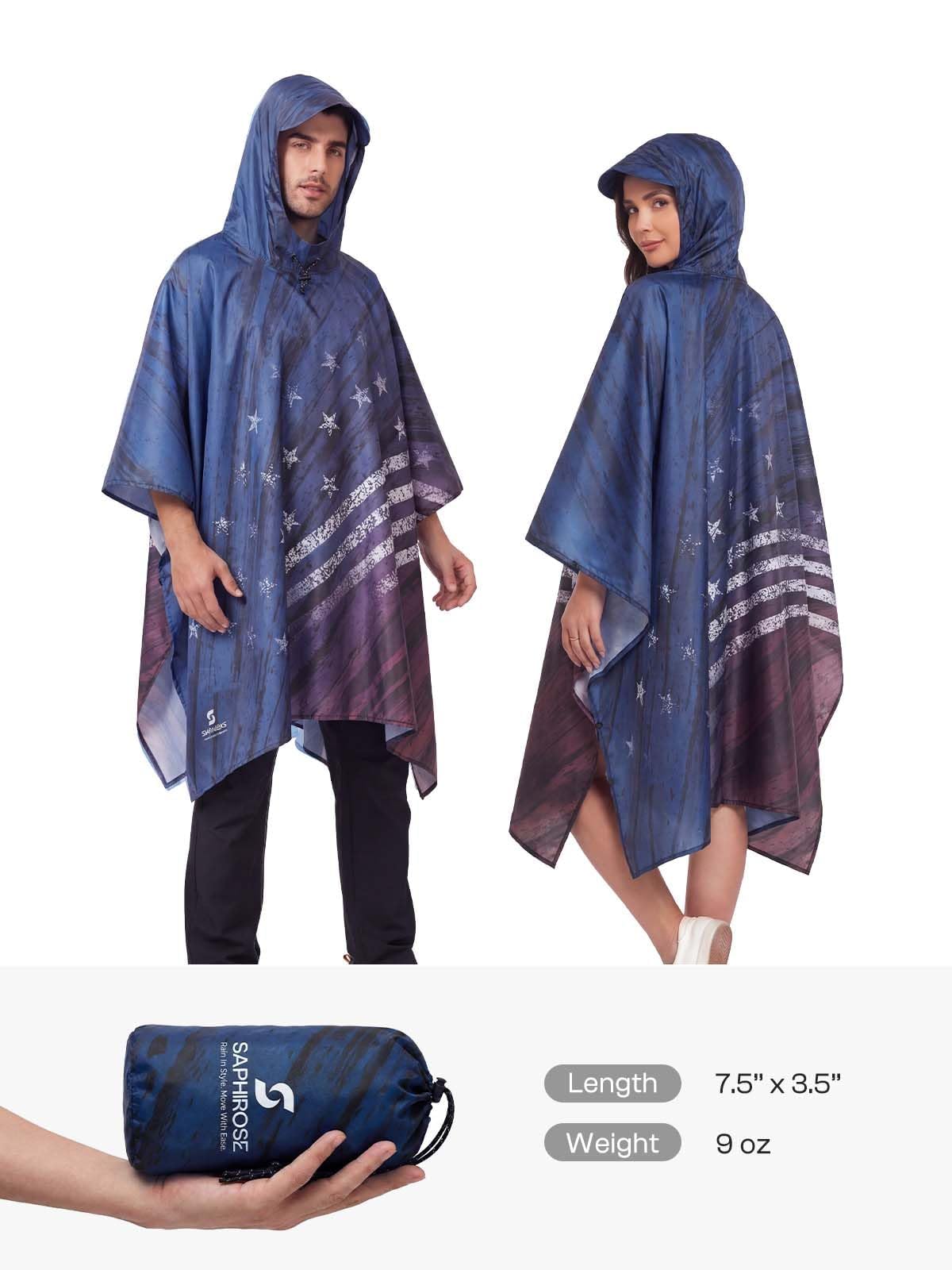 SaphiRose Hooded Rain Poncho Waterproof Raincoat Jacket for Men Women Adults