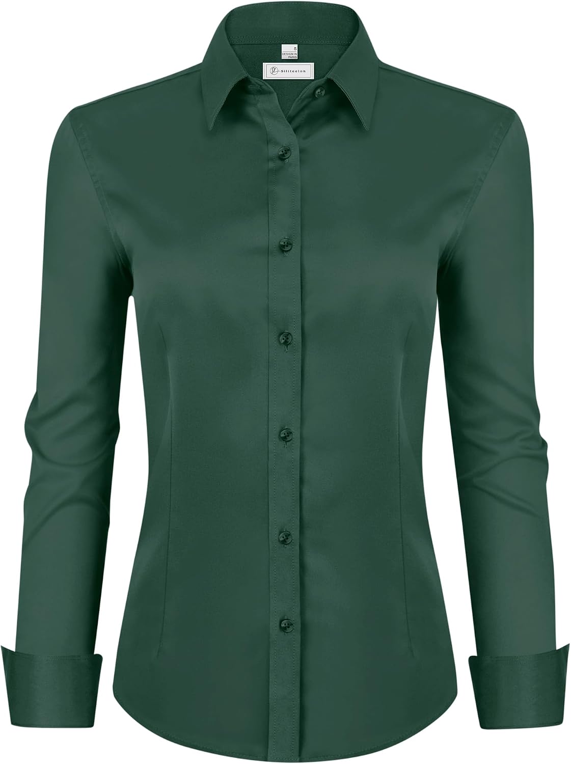 siliteelon Womens Classic-Fit Dress Shirts Long Sleeve Button Down Wrinkle-Free Stretch Solid Casual Work Office Blouse Top