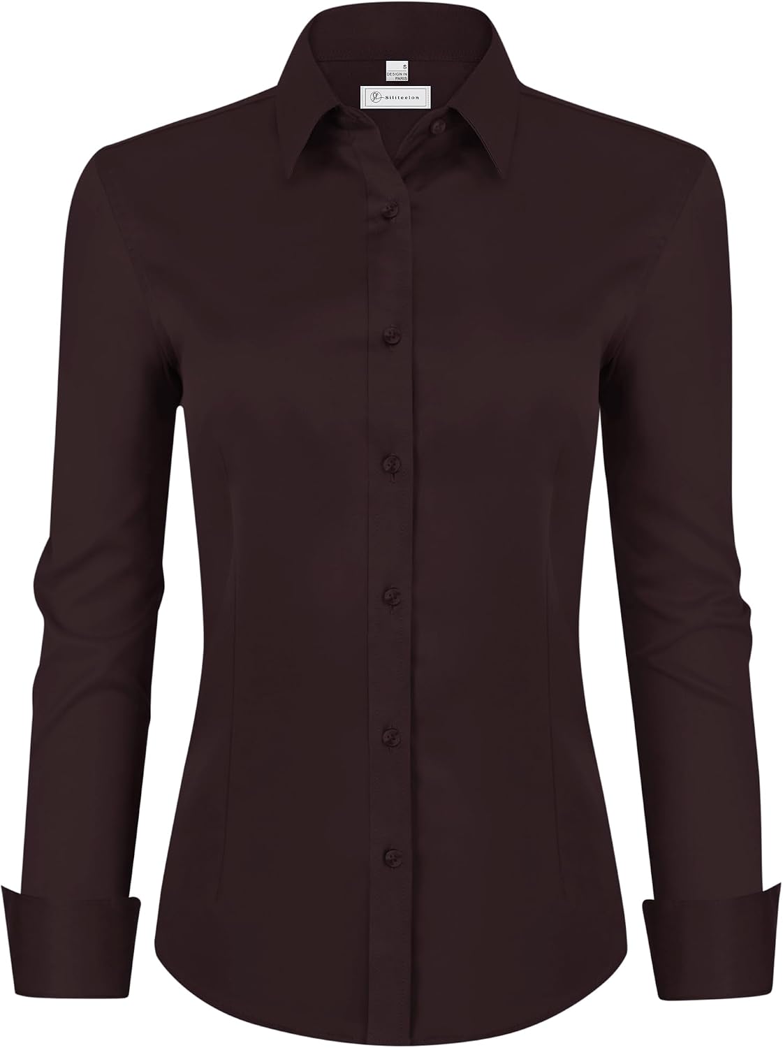 siliteelon Womens Classic-Fit Dress Shirts Long Sleeve Button Down Wrinkle-Free Stretch Solid Casual Work Office Blouse Top