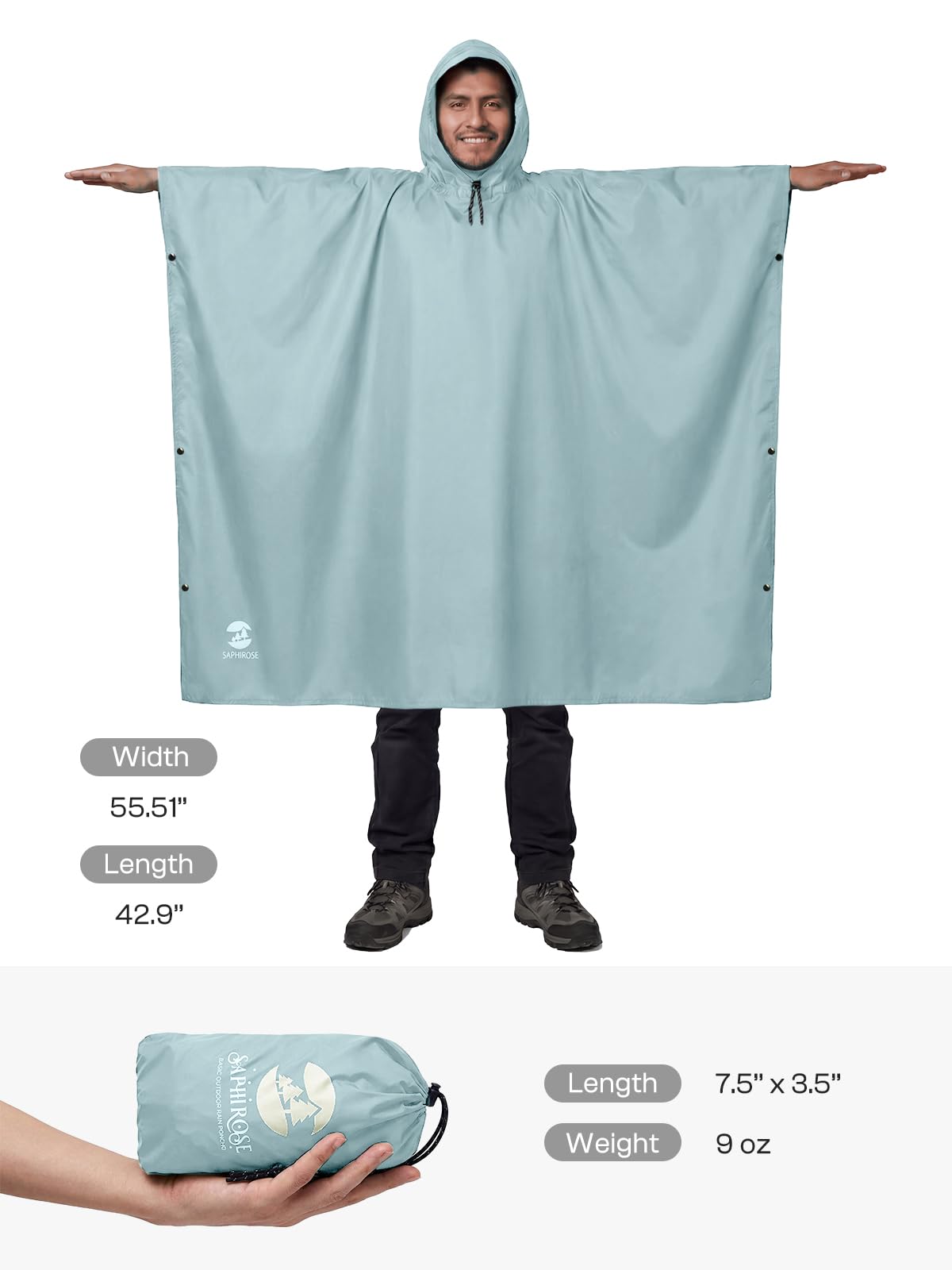 SaphiRose Hooded Rain Poncho Waterproof Raincoat Jacket for Men Women Adults