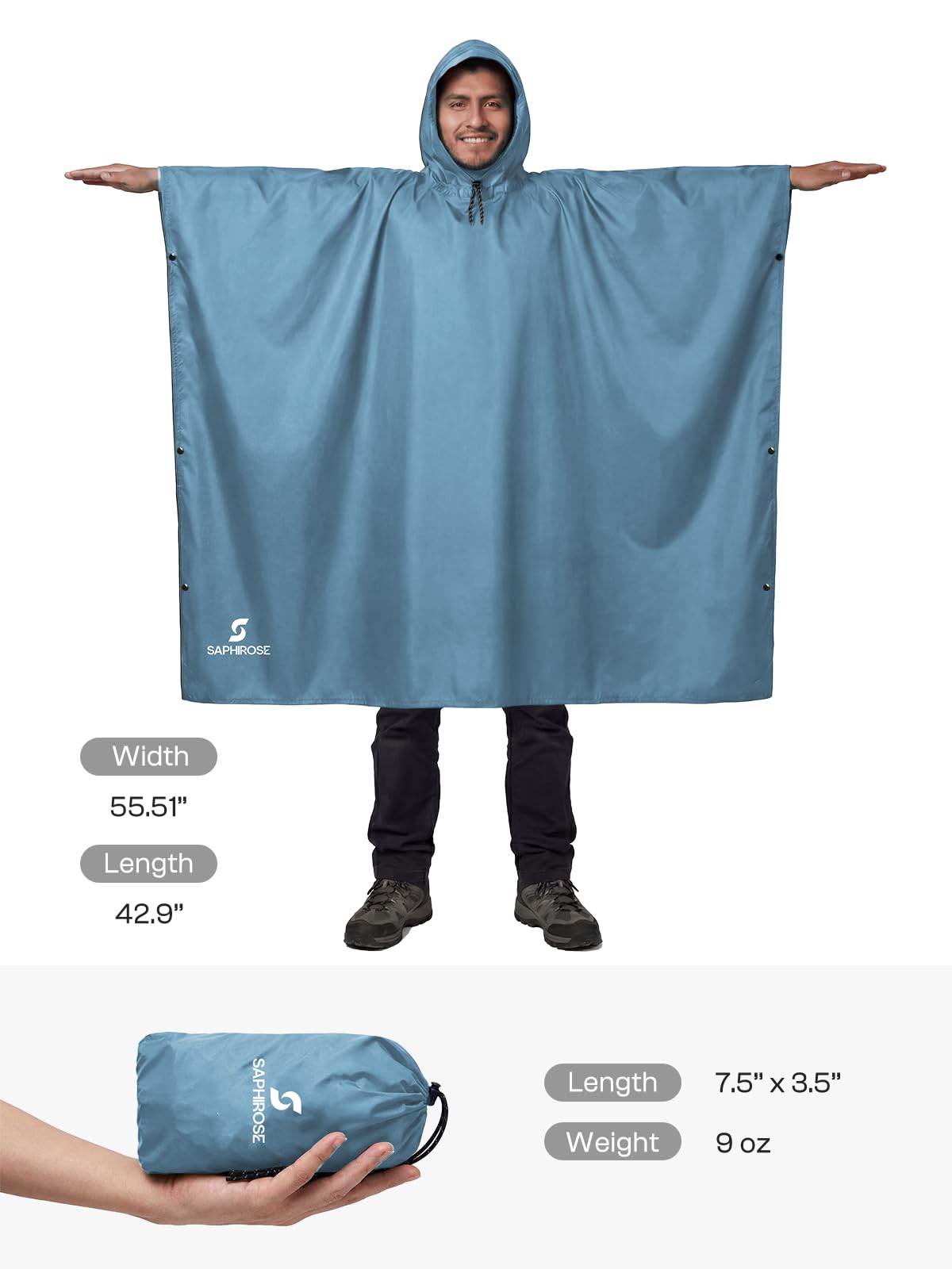 SaphiRose Hooded Rain Poncho Waterproof Raincoat Jacket for Men Women Adults