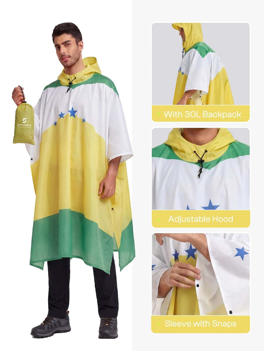 SaphiRose Hooded Rain Poncho Waterproof Raincoat Jacket for Men Women Adults