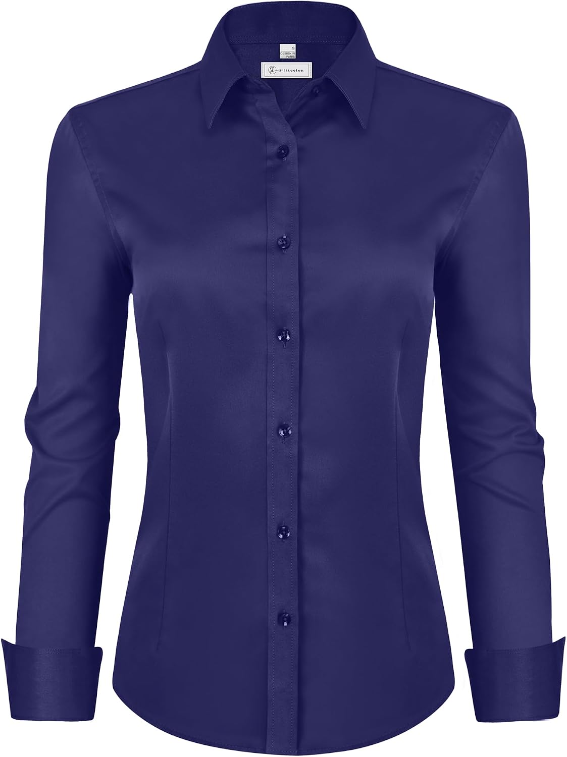 siliteelon Womens Classic-Fit Dress Shirts Long Sleeve Button Down Wrinkle-Free Stretch Solid Casual Work Office Blouse Top