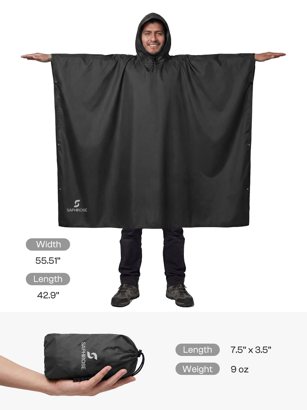 SaphiRose Hooded Rain Poncho Waterproof Raincoat Jacket for Men Women Adults