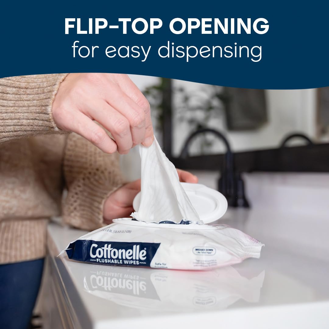 Cottonelle Fresh Feel Flushable Wet Wipes, Adult Wet Wipes, 8 Flip-Top Packs, 42 Wipes Per Pack (336 Total Wipes)