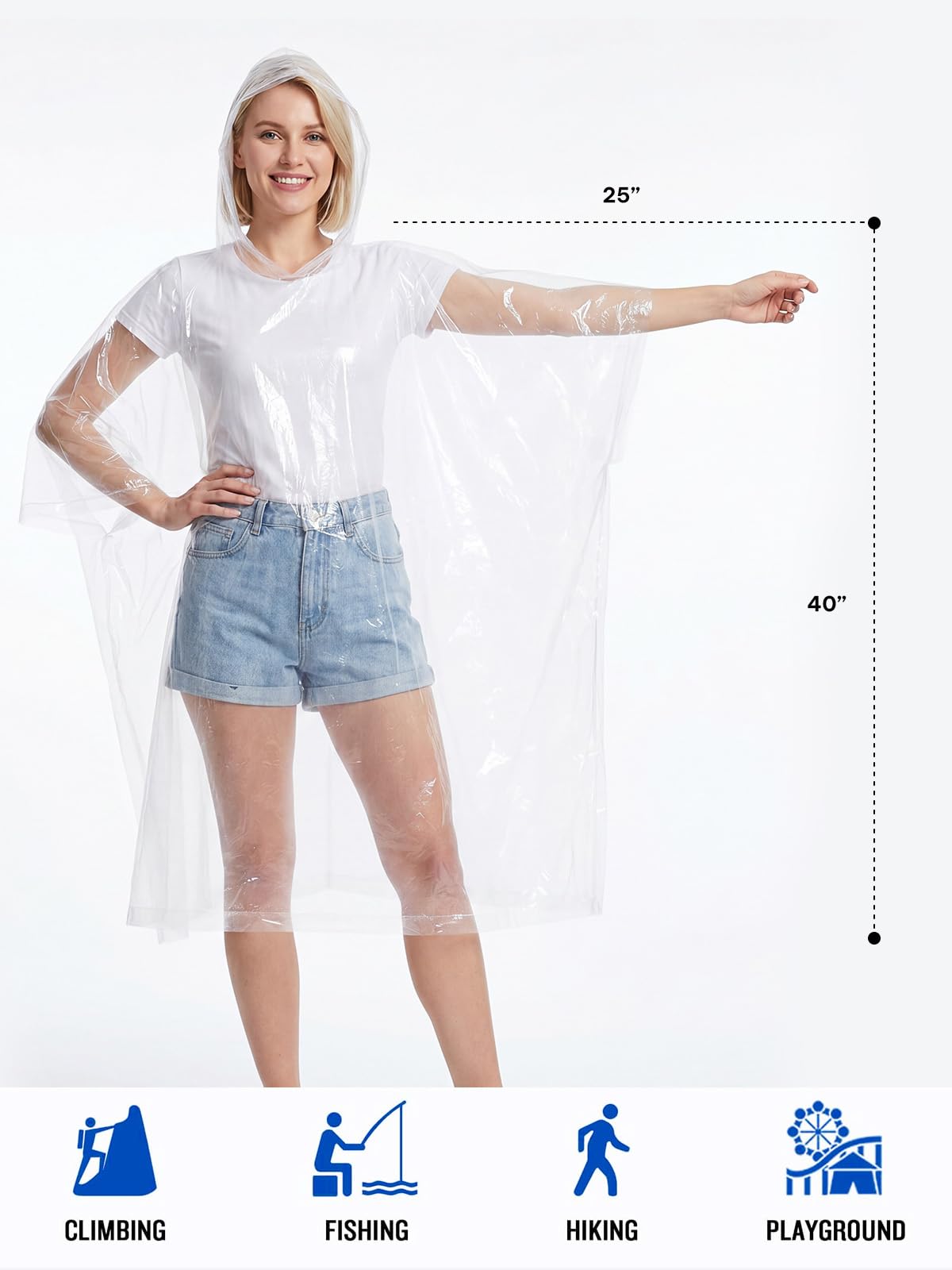 SaphiRose Disposable Adult Rain Ponchos Clear Emergency Raincoat