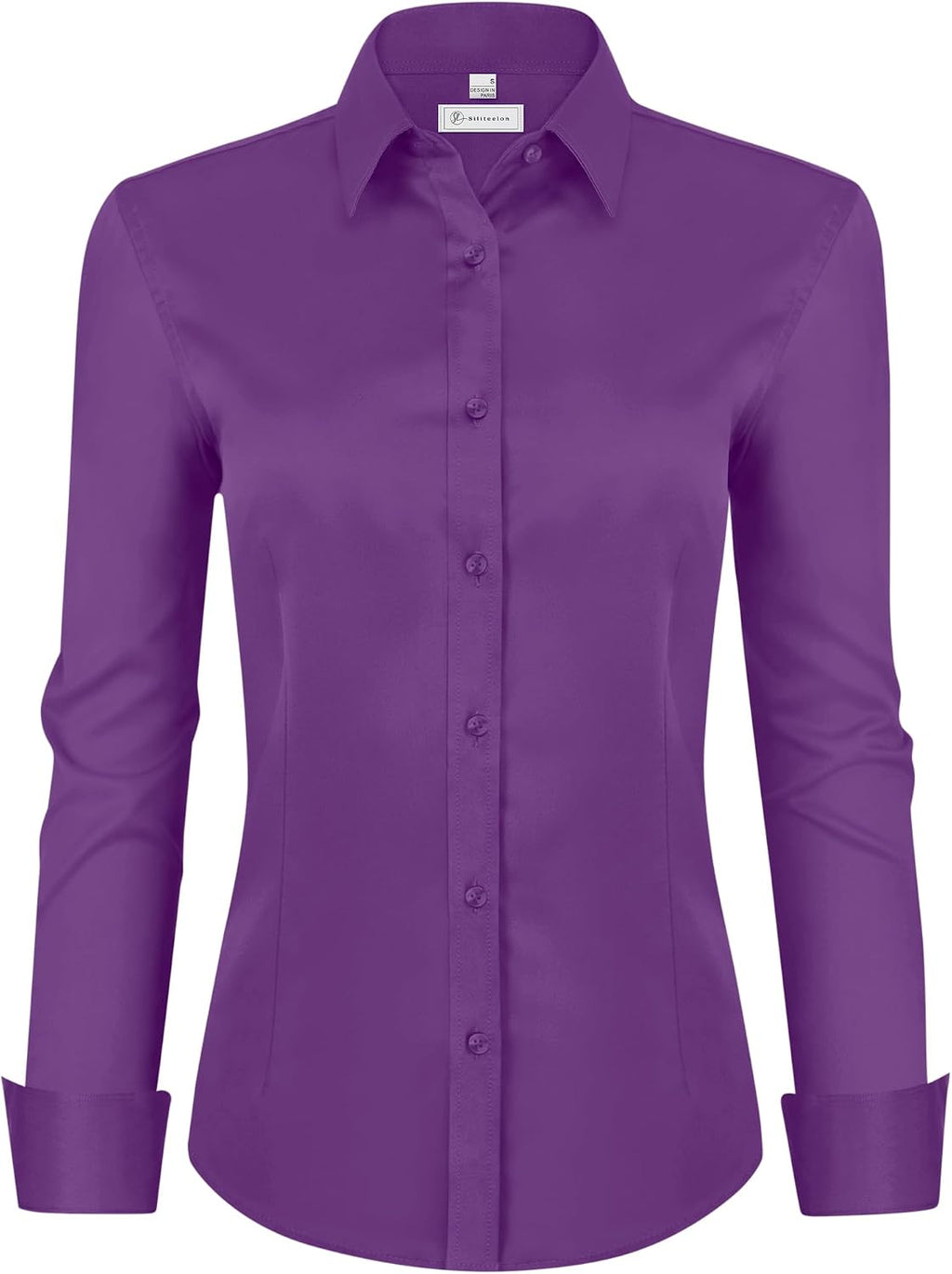 siliteelon Womens Classic-Fit Dress Shirts Long Sleeve Button Down Wrinkle-Free Stretch Solid Casual Work Office Blouse Top