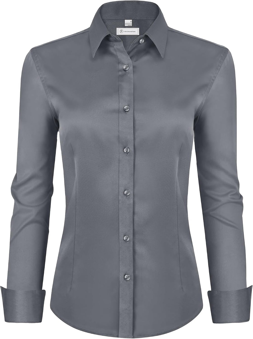 siliteelon Womens Classic-Fit Dress Shirts Long Sleeve Button Down Wrinkle-Free Stretch Solid Casual Work Office Blouse Top
