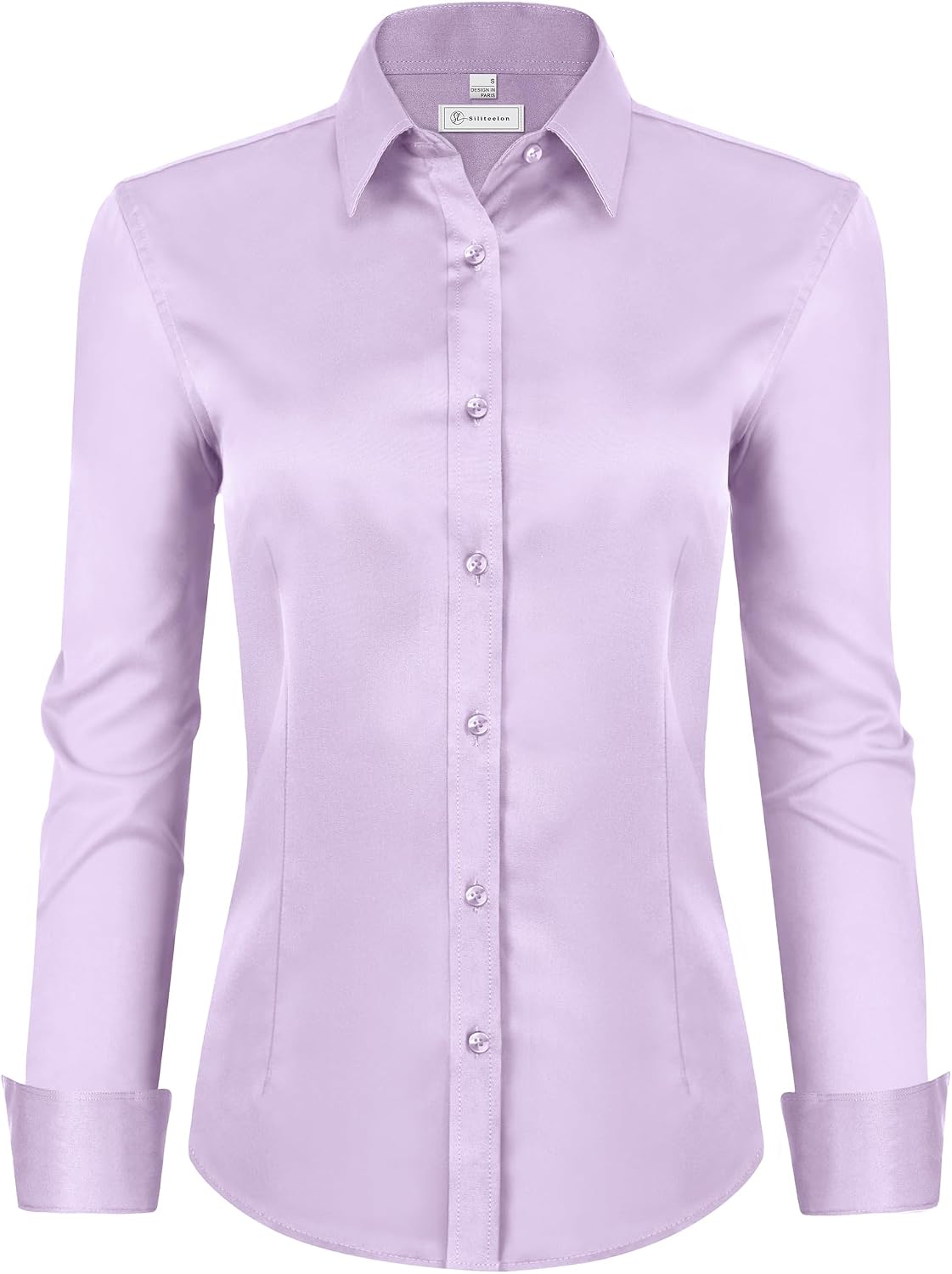 siliteelon Womens Classic-Fit Dress Shirts Long Sleeve Button Down Wrinkle-Free Stretch Solid Casual Work Office Blouse Top