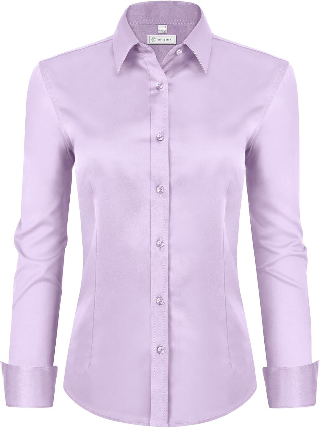 siliteelon Womens Classic-Fit Dress Shirts Long Sleeve Button Down Wrinkle-Free Stretch Solid Casual Work Office Blouse Top