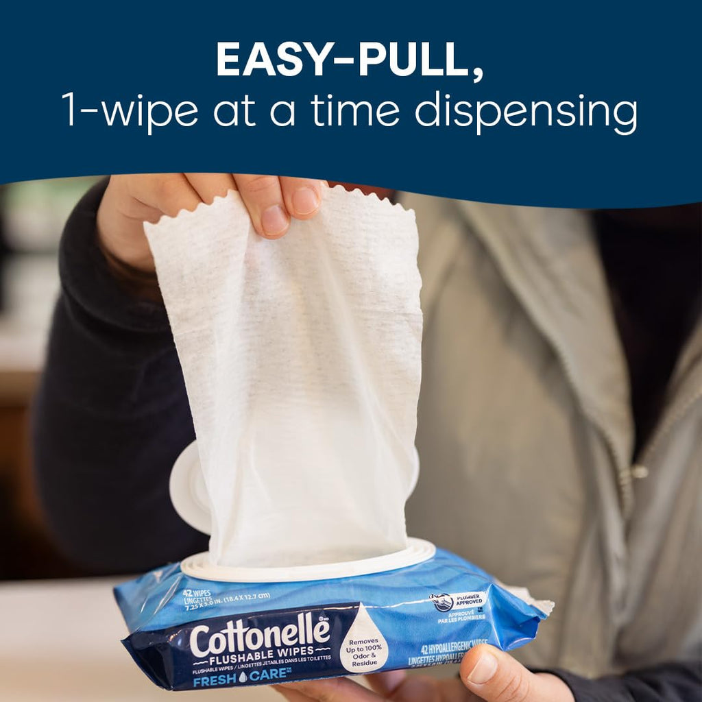 Cottonelle Fresh Feel Flushable Wet Wipes, Adult Wet Wipes, 8 Flip-Top Packs, 42 Wipes Per Pack (336 Total Wipes)