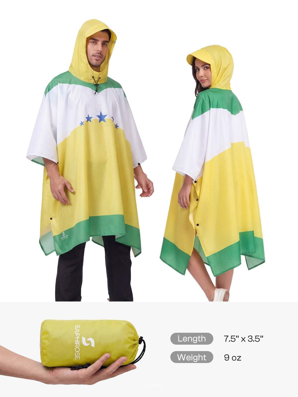 SaphiRose Hooded Rain Poncho Waterproof Raincoat Jacket for Men Women Adults