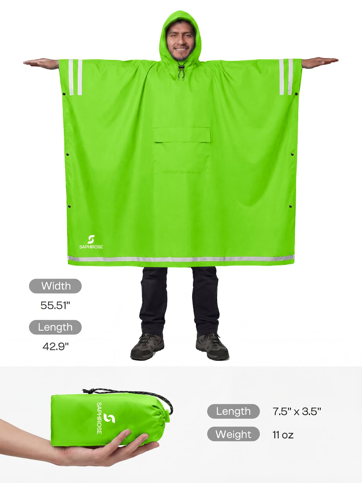 SaphiRose Hooded Rain Poncho Waterproof Raincoat Jacket for Men Women Adults