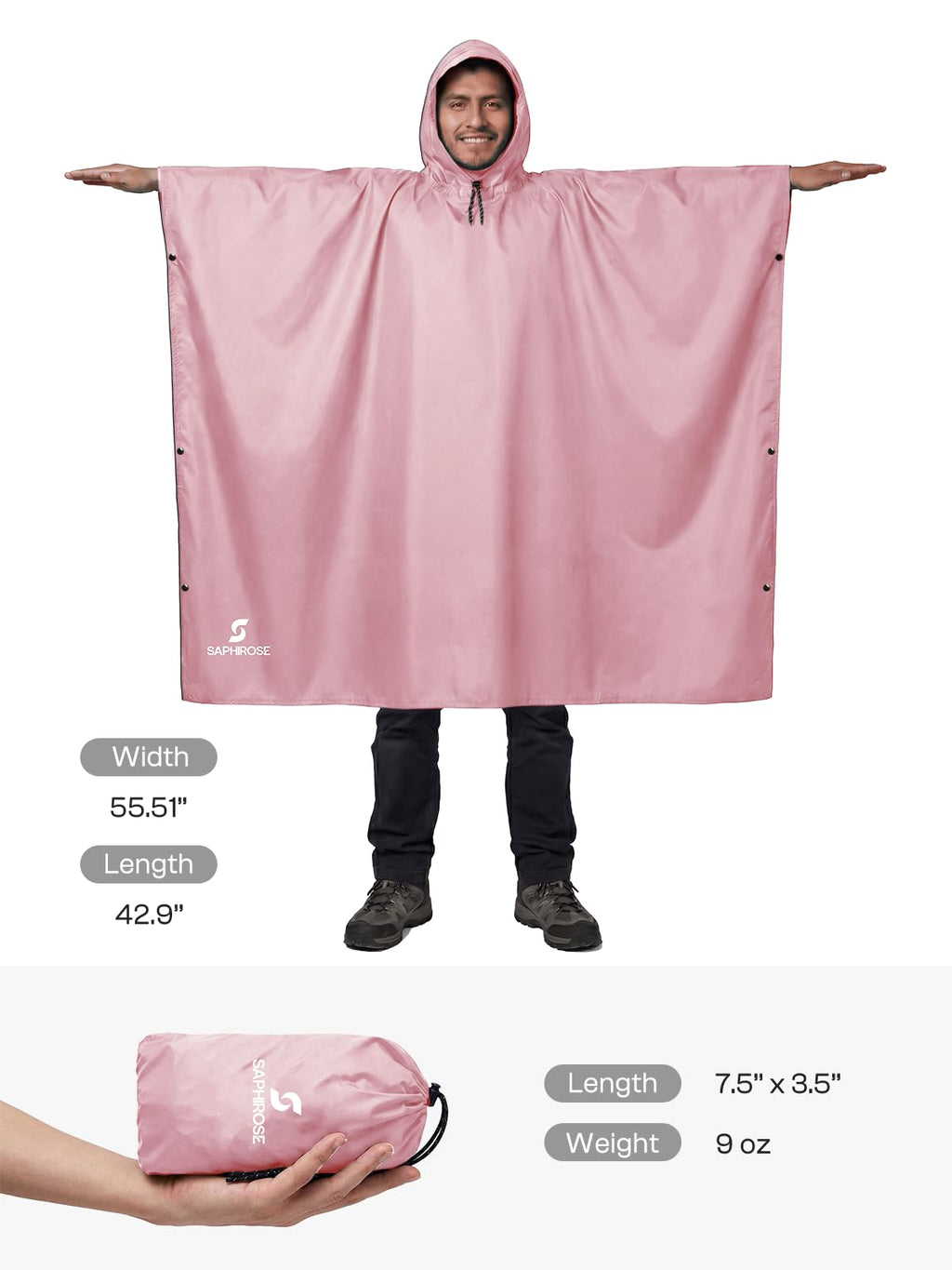 SaphiRose Hooded Rain Poncho Waterproof Raincoat Jacket for Men Women Adults