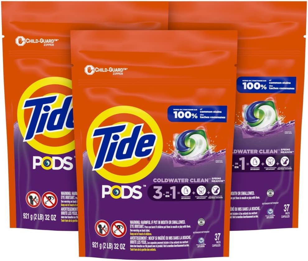 Tide PODS laundry detergent pacs, 3-in-1 Stain Remover, Odor Fighter, Color Protector, 112 Count, HE compatible, Spring Meadow Scent