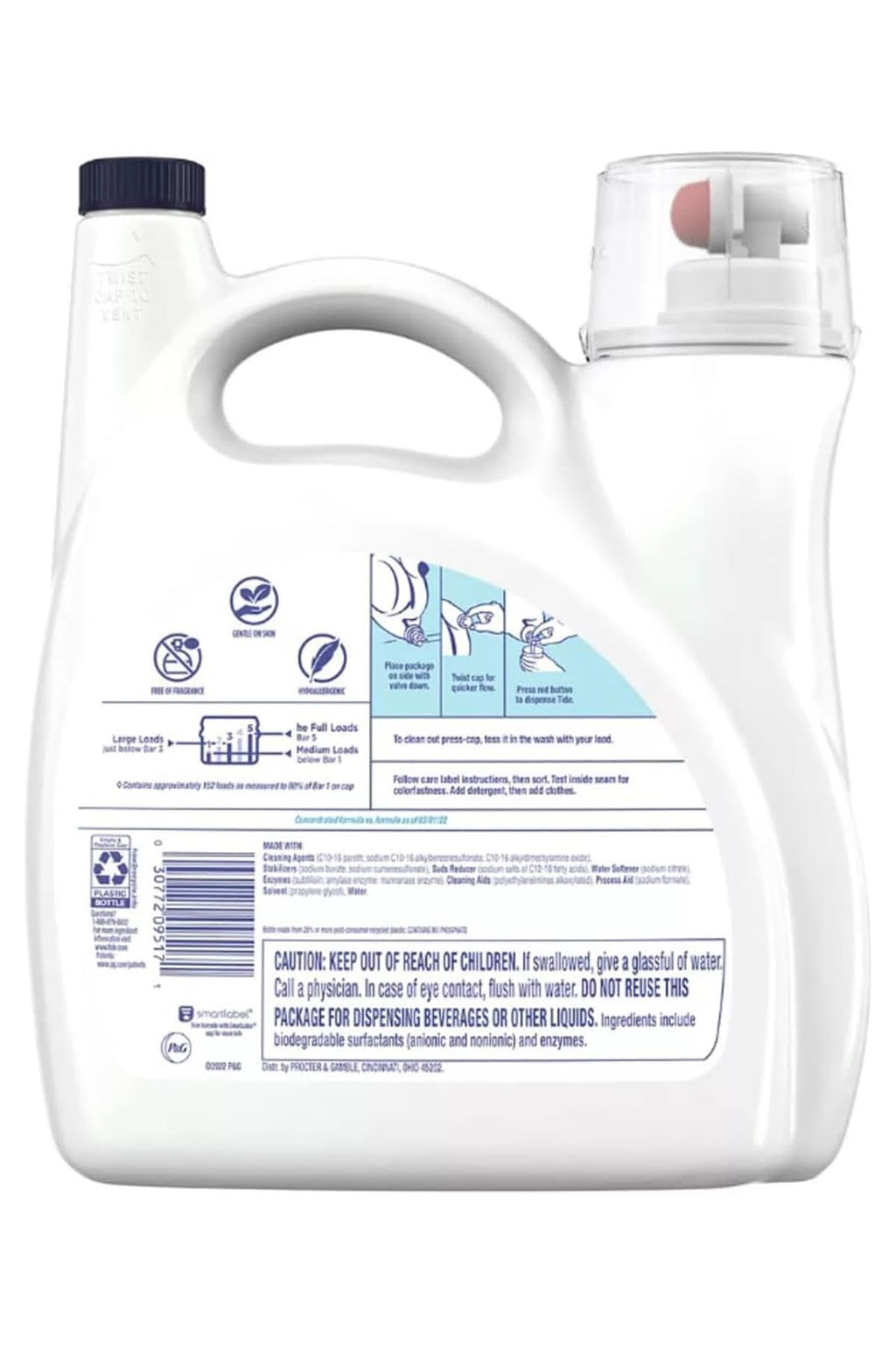 Tide Free & Gentle Liquid Laundry Detergent, Unscented, 1.47 L (32 Loads)