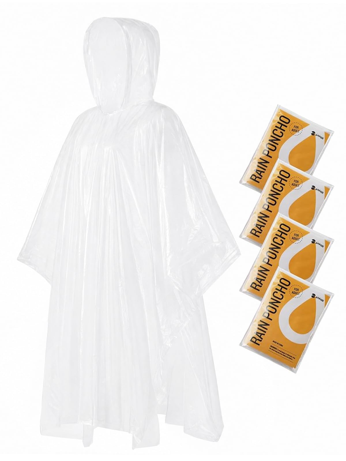 SaphiRose Disposable Adult Rain Ponchos Clear Emergency Raincoat