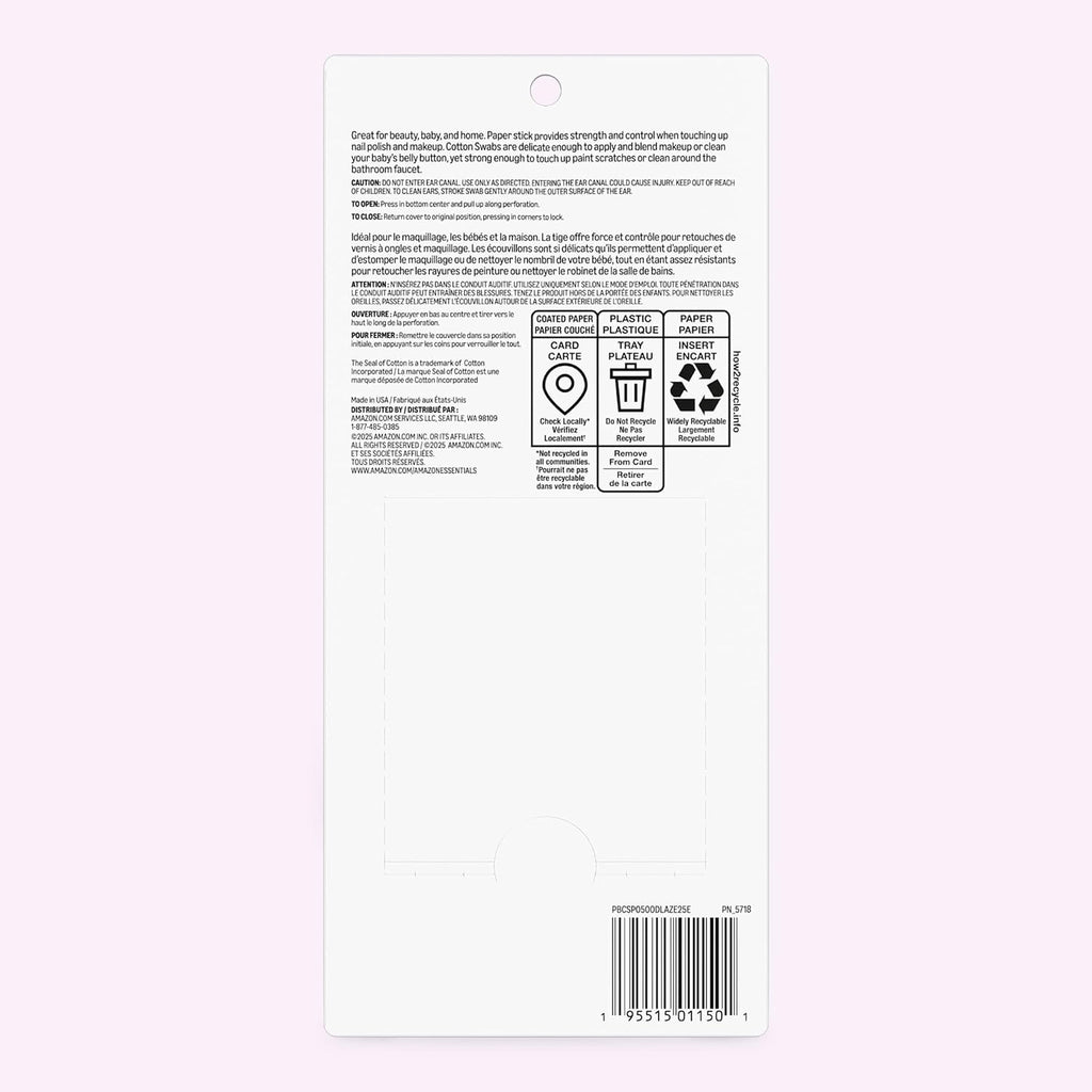 Amazon Essentials Cotton Swabs, 500 Count (Previously Amazon Basics)