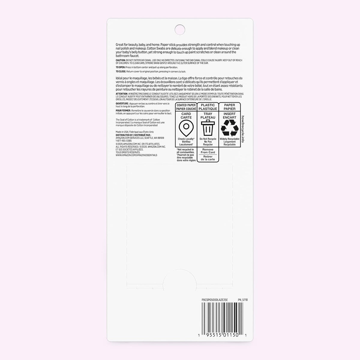 Amazon Essentials Cotton Swabs, 500 Count (Previously Amazon Basics)