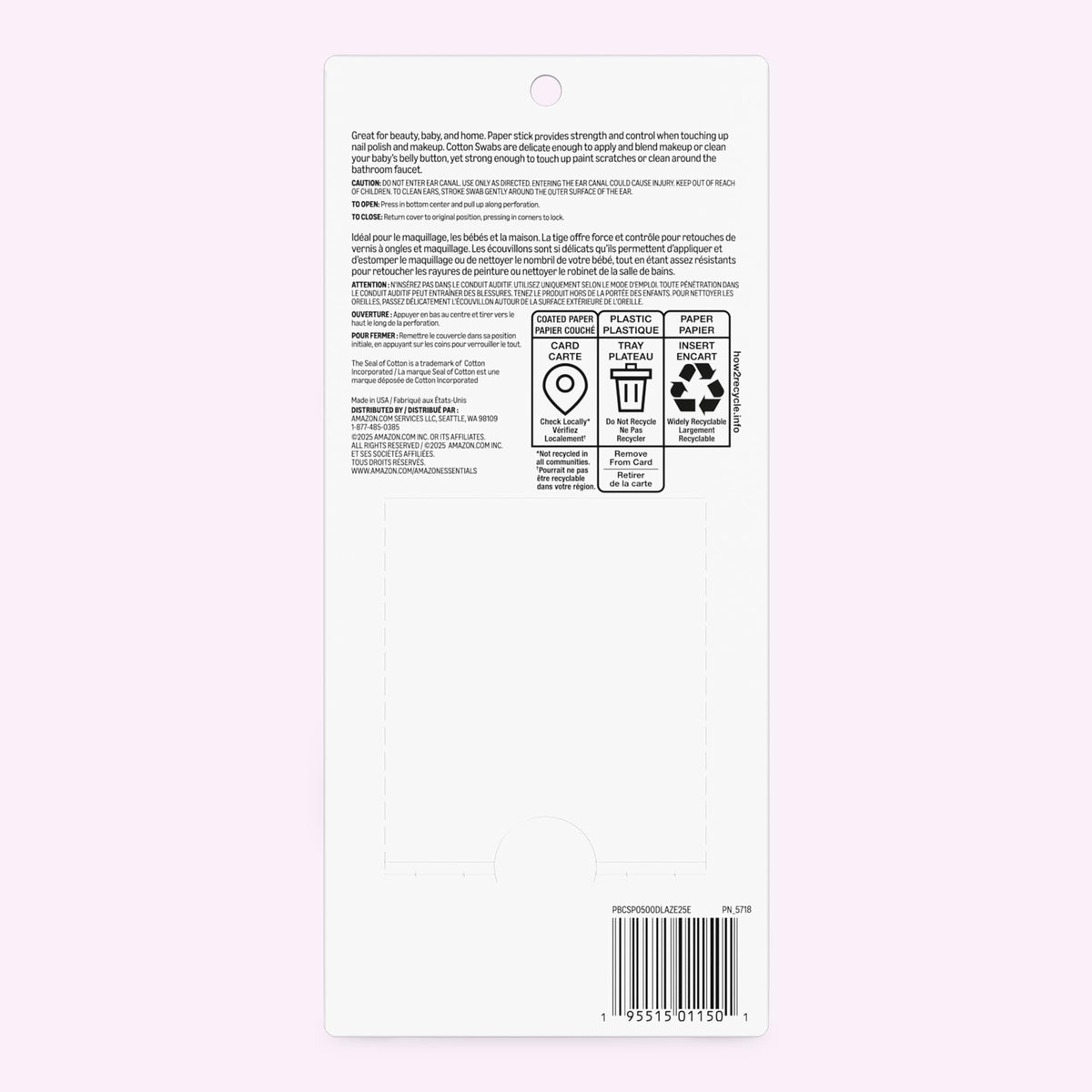 Amazon Essentials Cotton Swabs, 500 Count (Previously Amazon Basics)