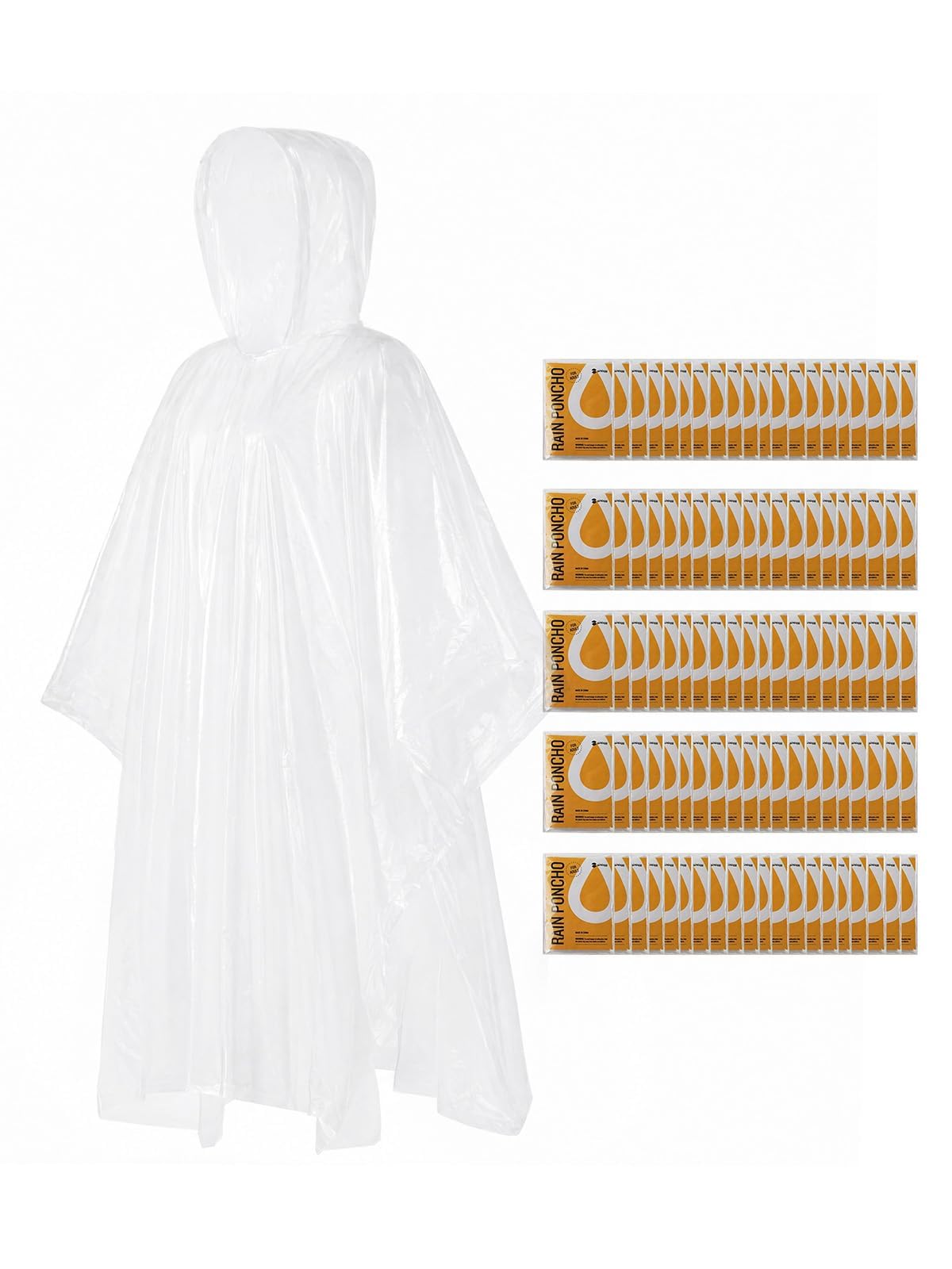 SaphiRose Disposable Adult Rain Ponchos Clear Emergency Raincoat