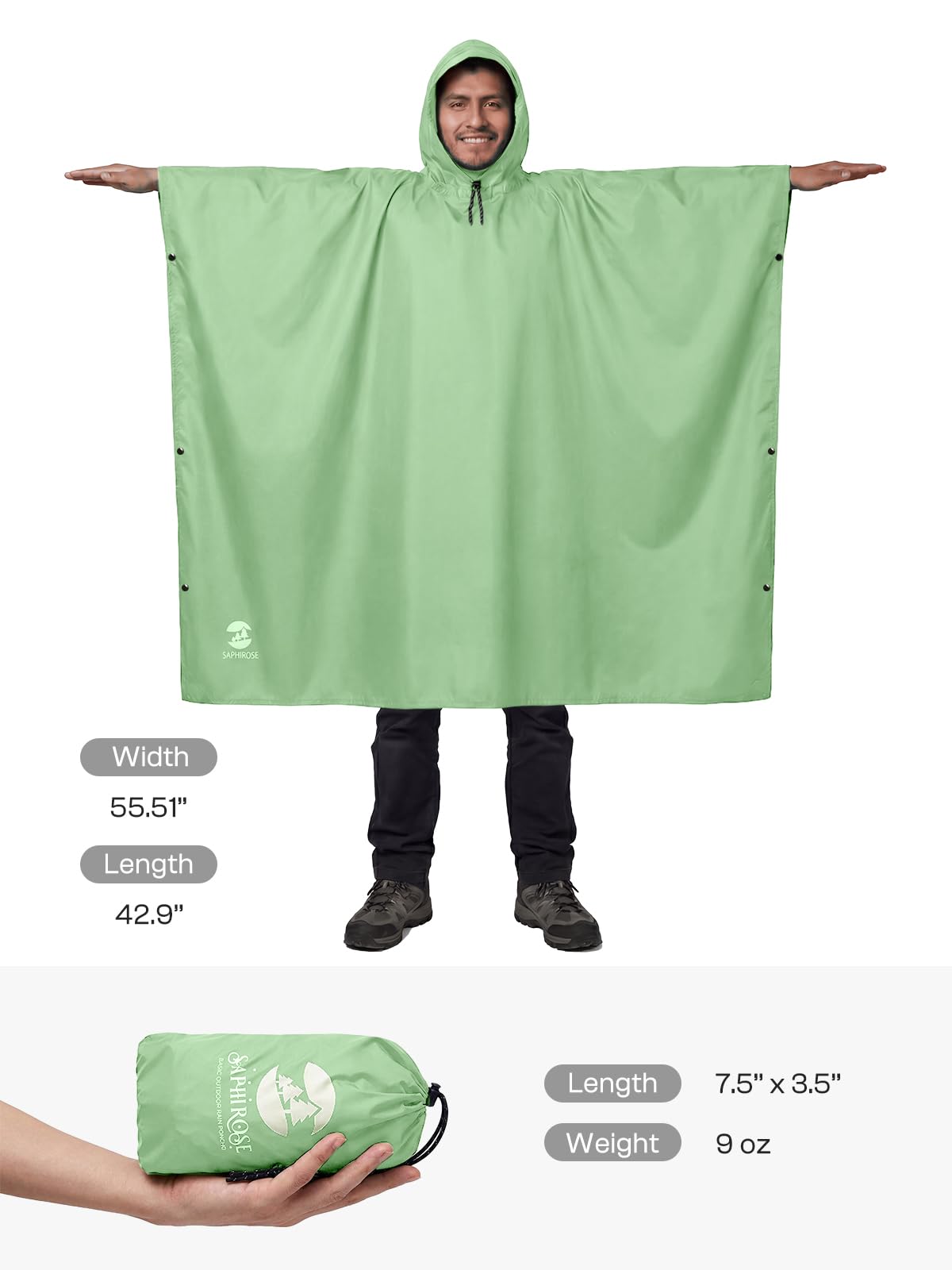 SaphiRose Hooded Rain Poncho Waterproof Raincoat Jacket for Men Women Adults