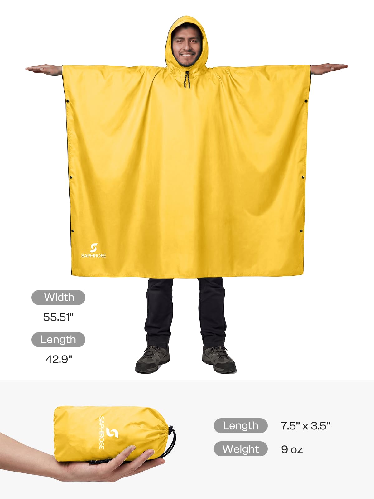 SaphiRose Hooded Rain Poncho Waterproof Raincoat Jacket for Men Women Adults