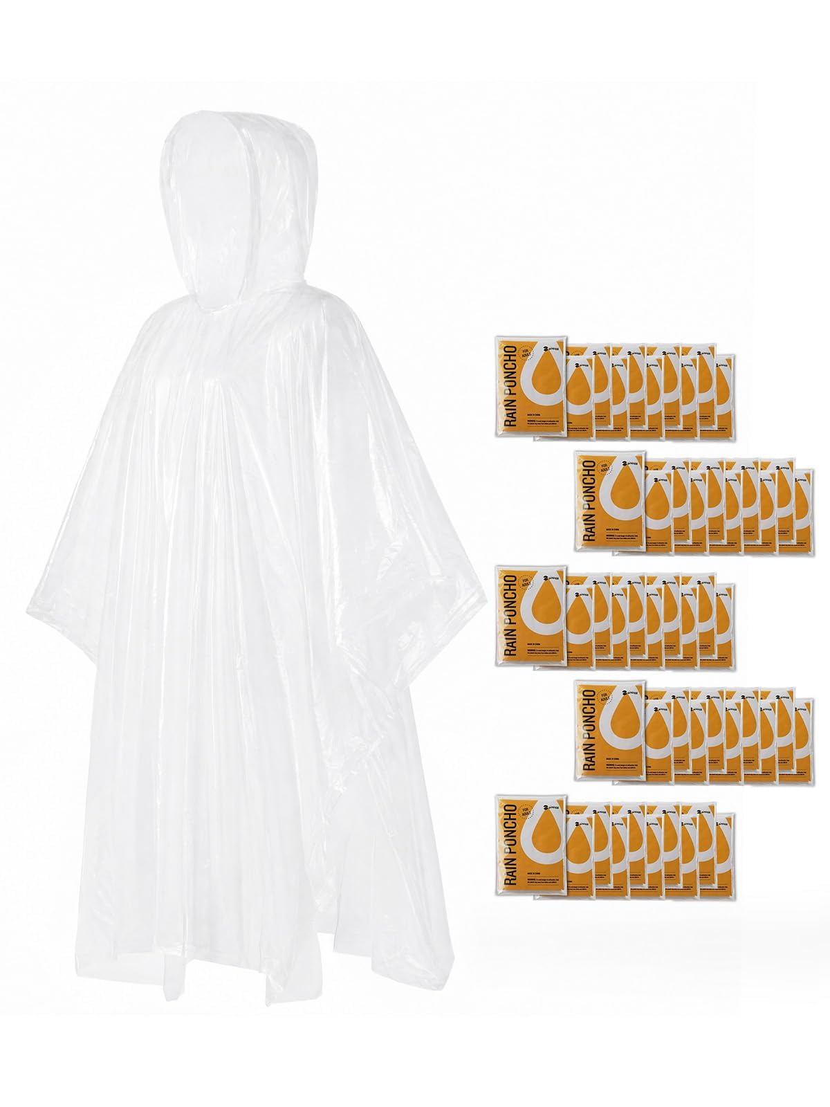 SaphiRose Disposable Adult Rain Ponchos Clear Emergency Raincoat