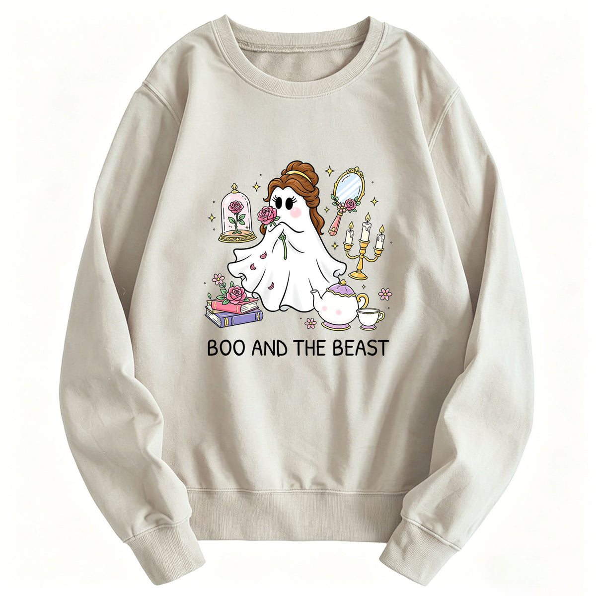 Printed round neck hoodie “Boo and the Beast”
