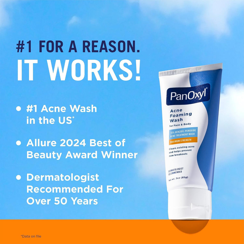 PanOxyl Acne Foaming Wash, 10% Benzoyl Peroxide, For Face & Body, 5.5 oz