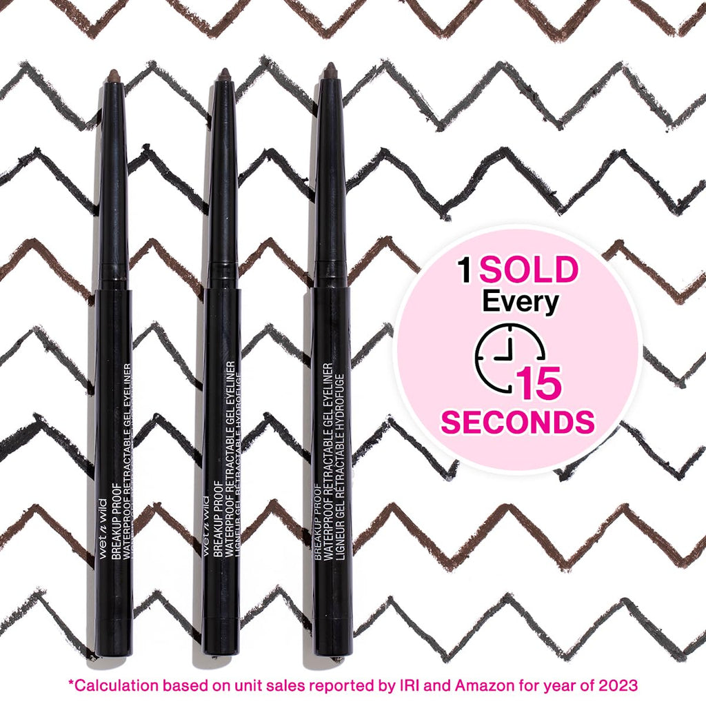wet n wild Mega Last Breakup Proof Waterproof Retractable Gel Eyeliner - Ultra Pigmented 16-Hour Long Wear, Smudge Proof Satin Finish Formula, Cruelty-Free & Vegan - Brick Brown