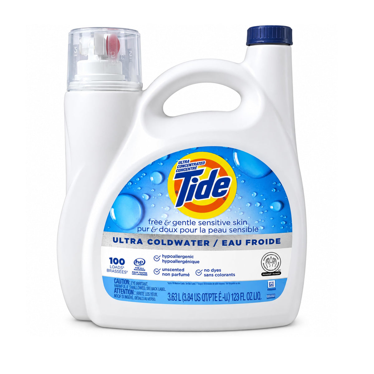 Tide Free & Gentle Liquid Laundry Detergent, Unscented, 1.47 L (32 Loads)
