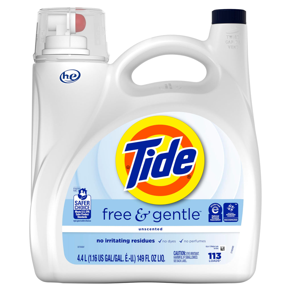 Tide Free & Gentle Liquid Laundry Detergent, Unscented, 1.47 L (32 Loads)