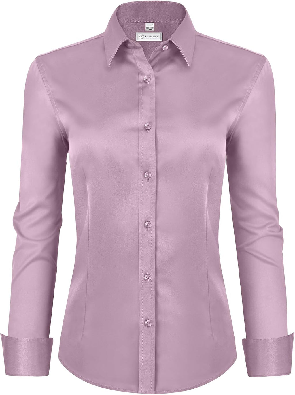 siliteelon Womens Classic-Fit Dress Shirts Long Sleeve Button Down Wrinkle-Free Stretch Solid Casual Work Office Blouse Top