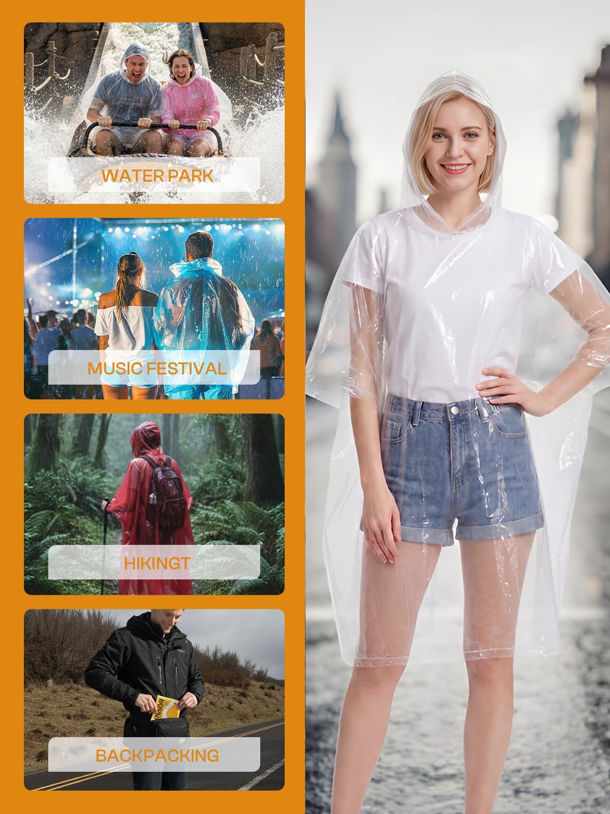 SaphiRose Disposable Adult Rain Ponchos Clear Emergency Raincoat