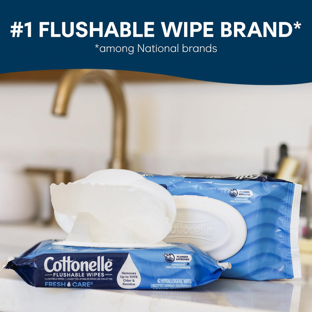 Cottonelle Fresh Feel Flushable Wet Wipes, Adult Wet Wipes, 8 Flip-Top Packs, 42 Wipes Per Pack (336 Total Wipes)