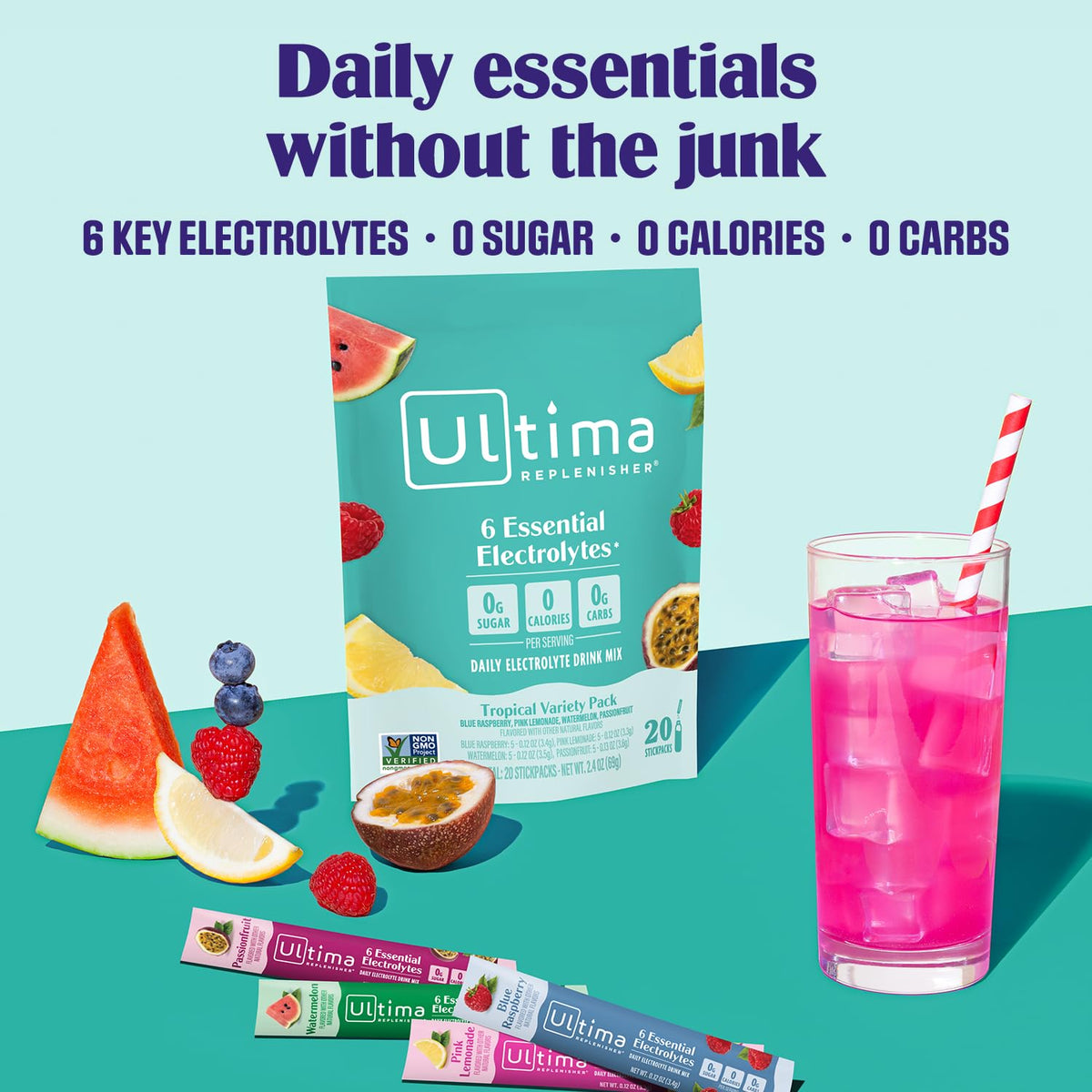 Ultima Replenisher Pink Lemonade Electrolyte Packets, 20 Stickpacks