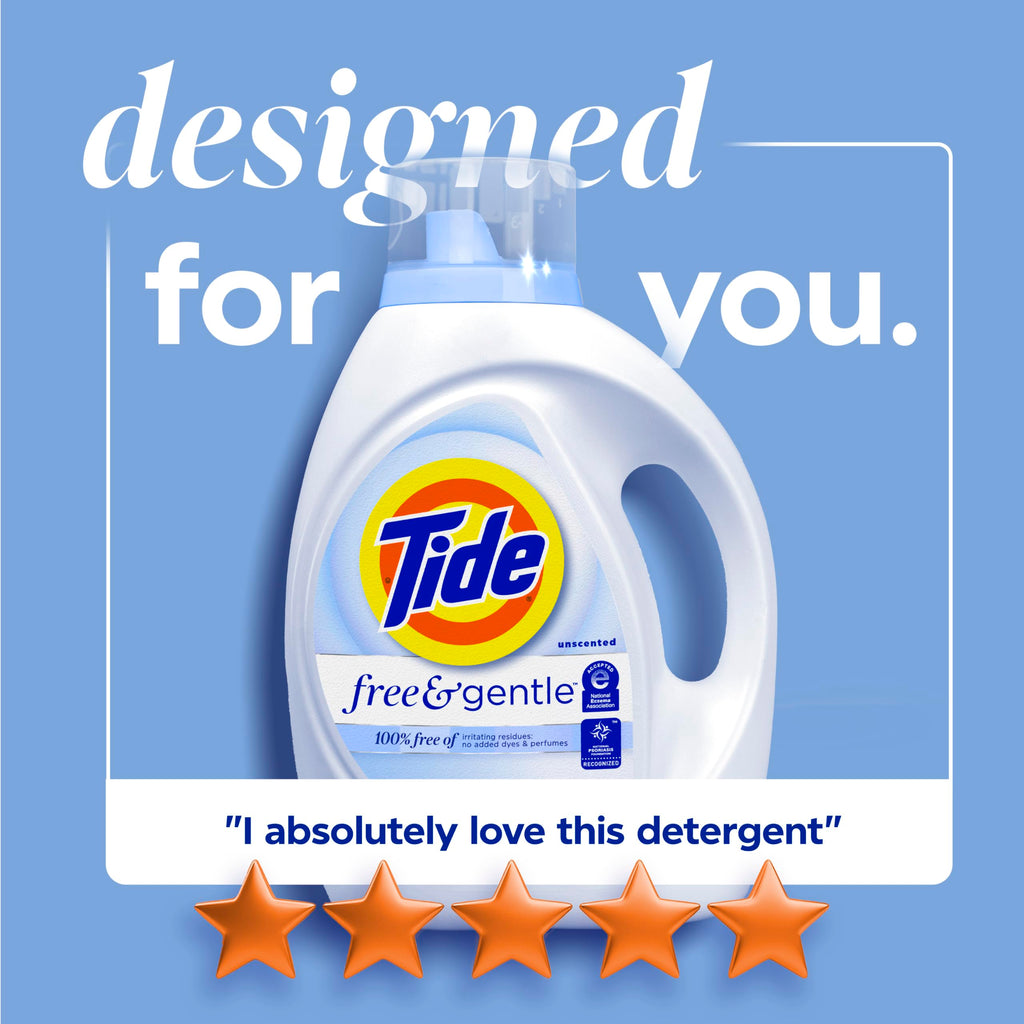 Tide Free & Gentle Liquid Laundry Detergent, Unscented, 1.47 L (32 Loads)