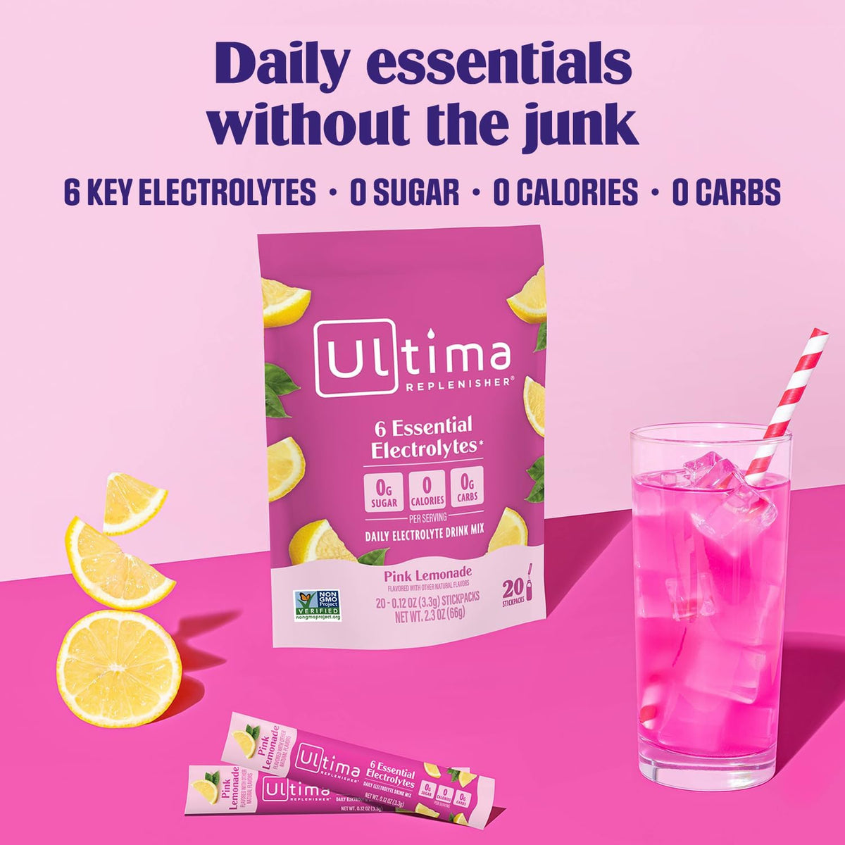Ultima Replenisher Pink Lemonade Electrolyte Packets, 20 Stickpacks