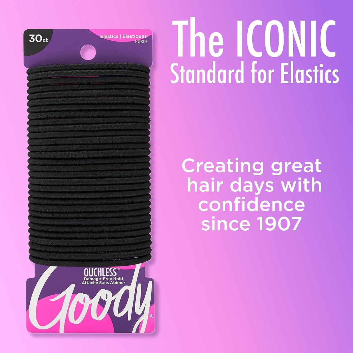Goody Ouchless Elastic Hair Ties, 30 Ct, Black, 4MM Rubber Bands, Pain-Free