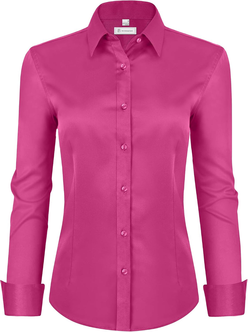 siliteelon Womens Classic-Fit Dress Shirts Long Sleeve Button Down Wrinkle-Free Stretch Solid Casual Work Office Blouse Top