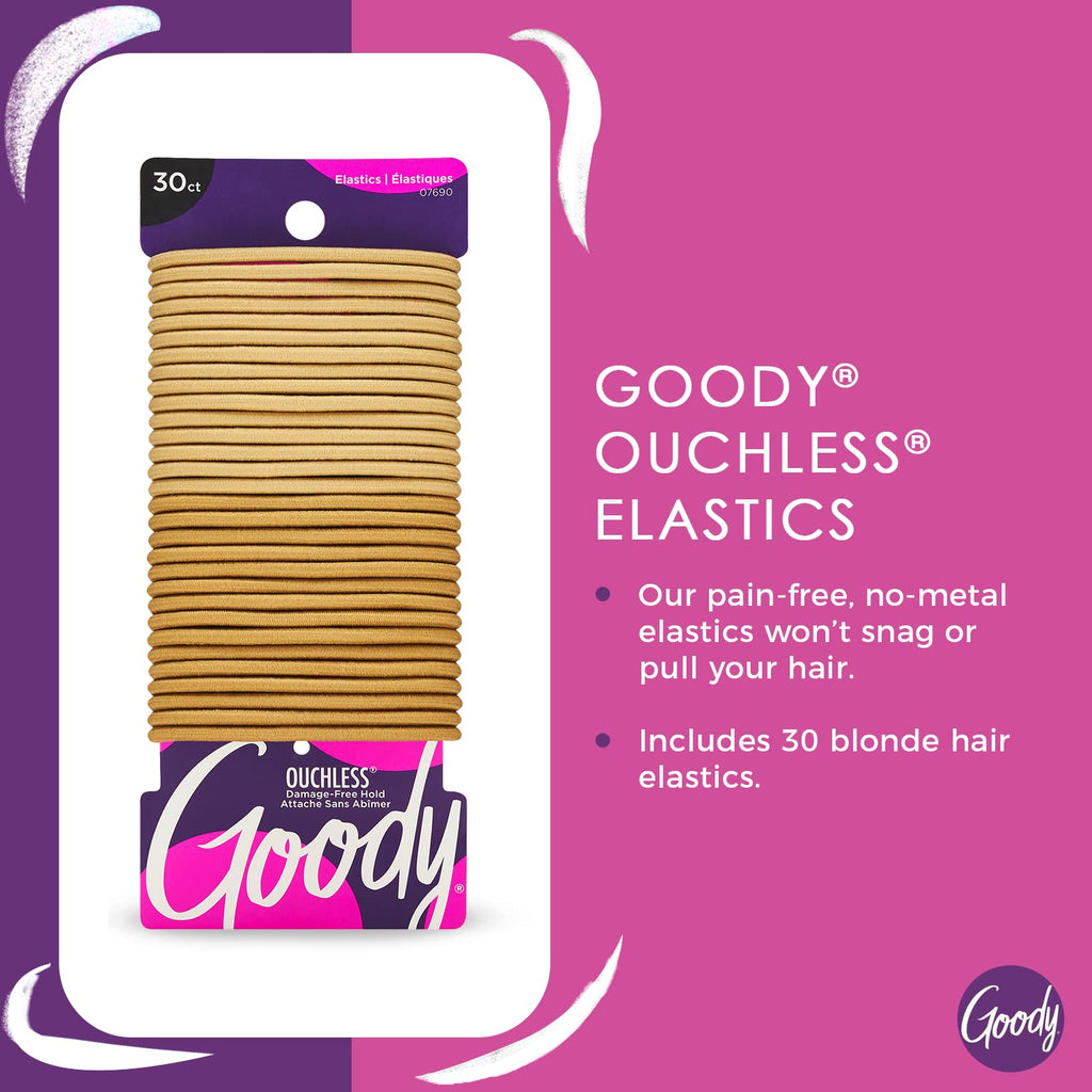 Goody Ouchless Elastic Hair Ties, 30 Ct, Black, 4MM Rubber Bands, Pain-Free