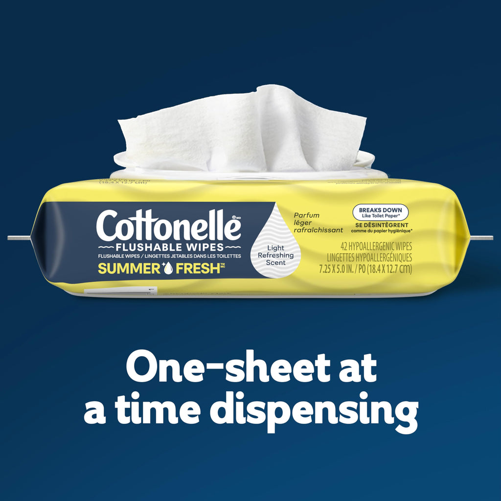 Cottonelle Fresh Feel Flushable Wet Wipes, Adult Wet Wipes, 8 Flip-Top Packs, 42 Wipes Per Pack (336 Total Wipes)