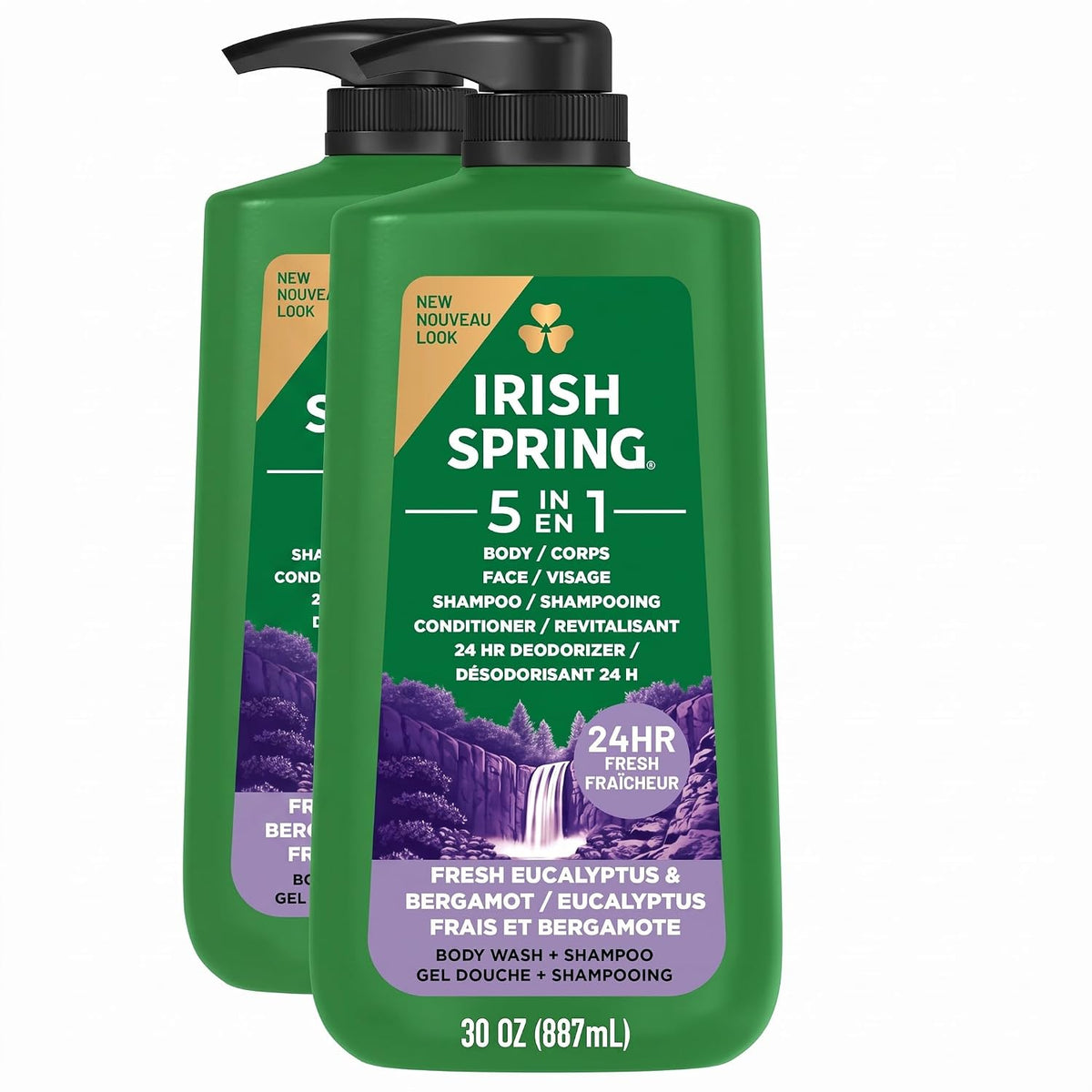 Irish Spring 5 in 1 Body Wash for Men, Fresh Eucalyptus & Bergamot, 887 mL